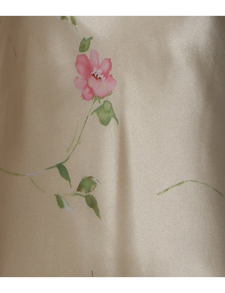 Floral Print Beige & Pink Slip Dress - M