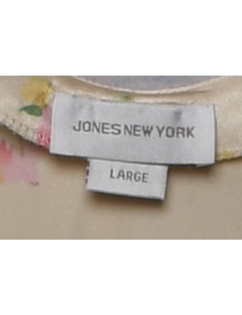 Floral Print Beige & Pink Slip Dress - M