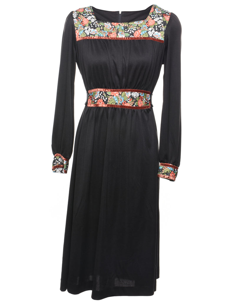 Floral Print Black Dress - S