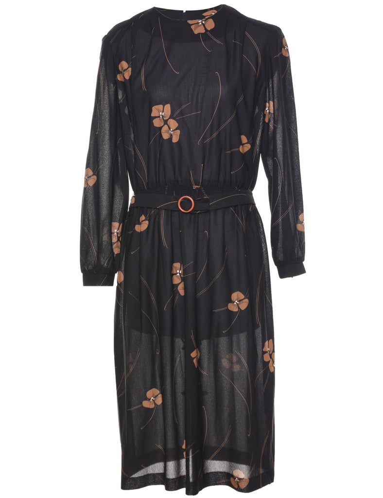 Floral Print Black Dress - M
