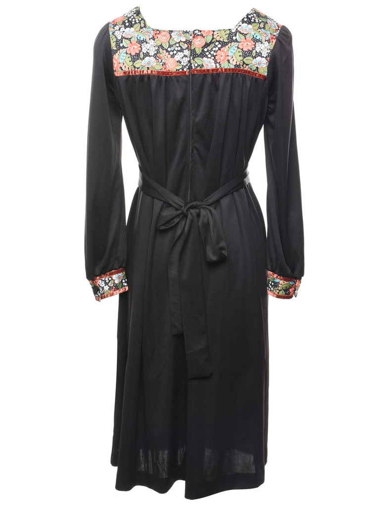 Floral Print Black Dress - S