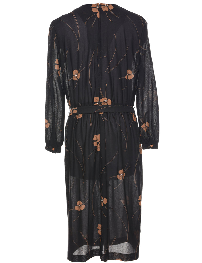 Floral Print Black Dress - M