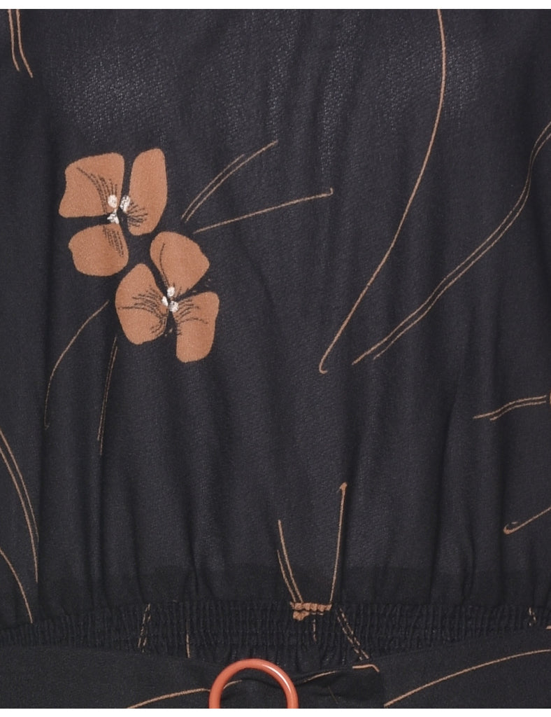 Floral Print Black Dress - M