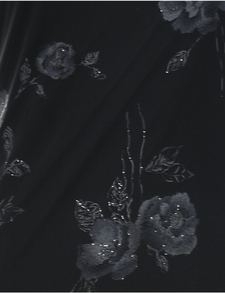 Floral Print Black & Grey 1990s Evening Dress - S