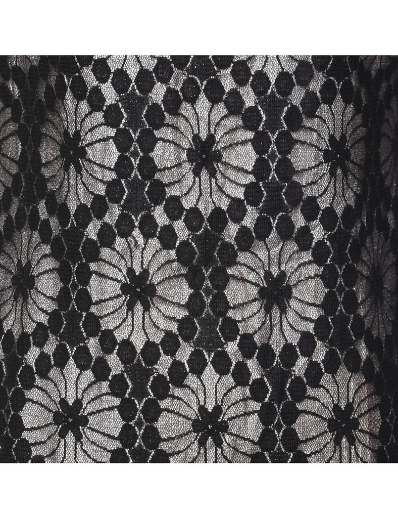 Floral Print Black & Grey Diamante Belt Dress - M