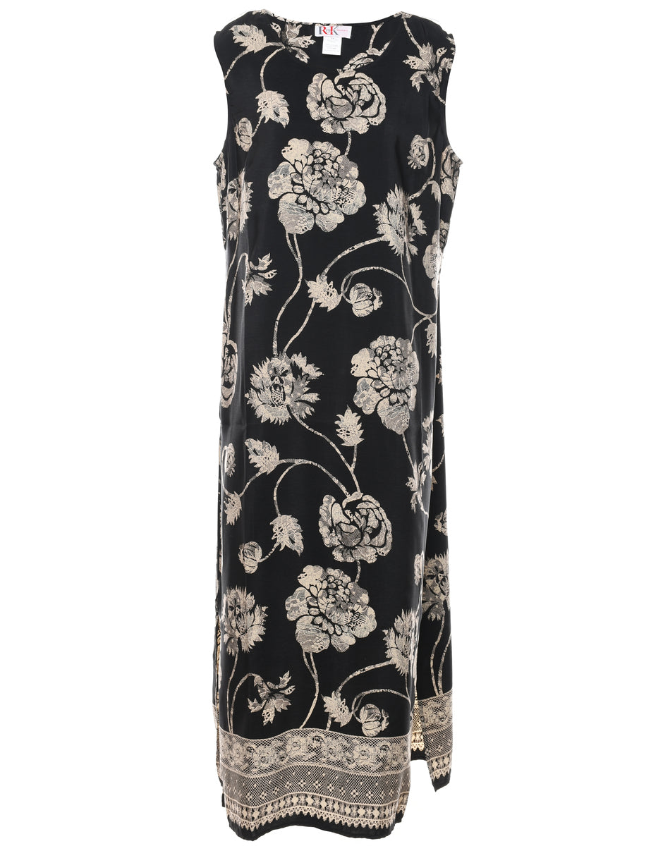 Women's Floral Print Black & Grey Shift Dress Black, XL | Beyond Retro Women's Floral Print Black & Grey Shift Dress Black, XL | Beyond Retro