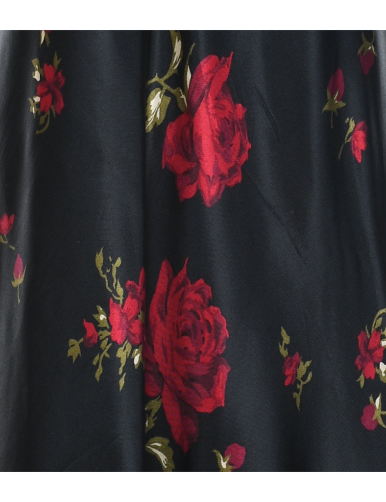 Floral Print Black & Red 1990s Dress - L