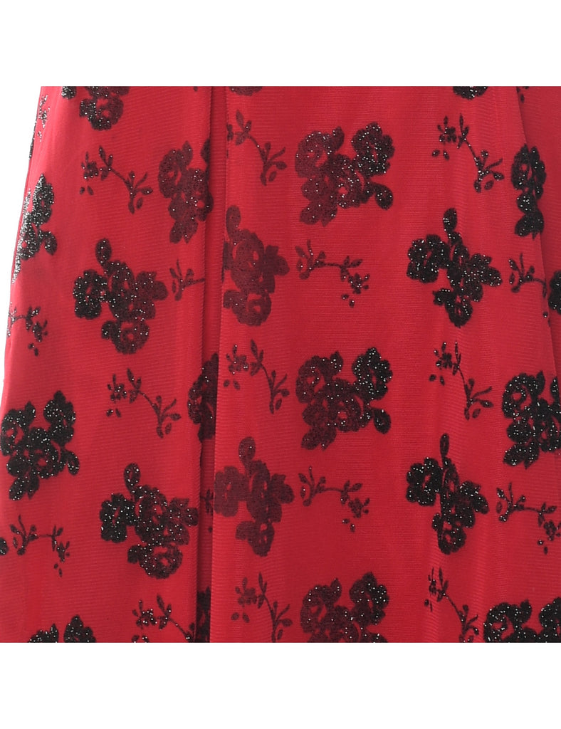 Floral Print Black & Red Evening Dress - M