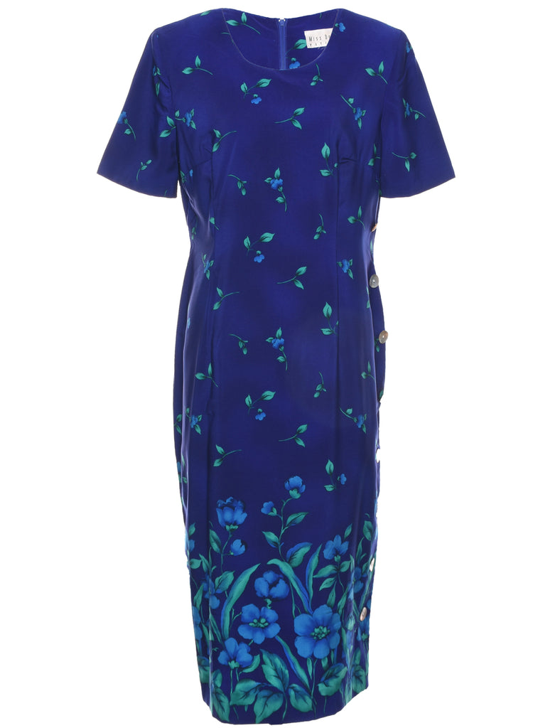 Floral Print Blue Dress - M