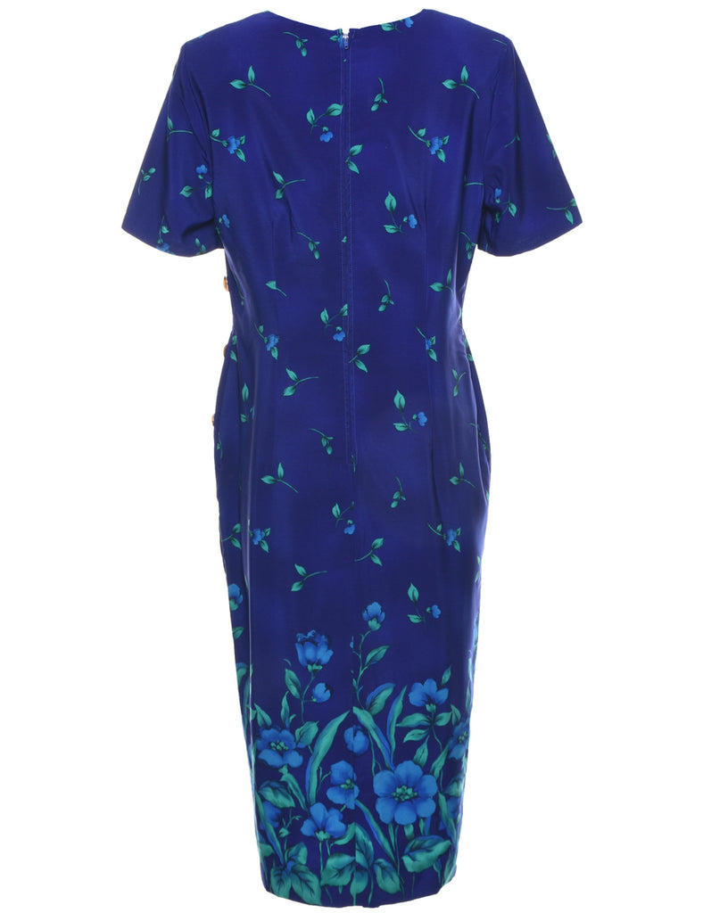 Floral Print Blue Dress - M