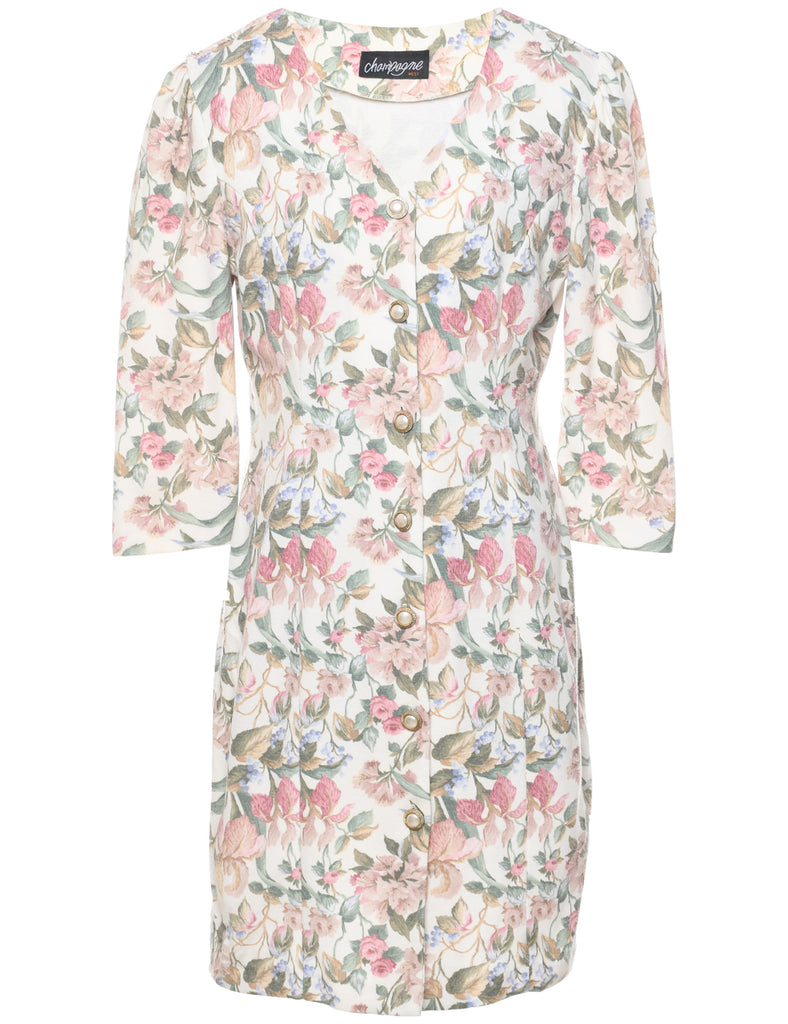 Floral Print Corduroy Dress - L