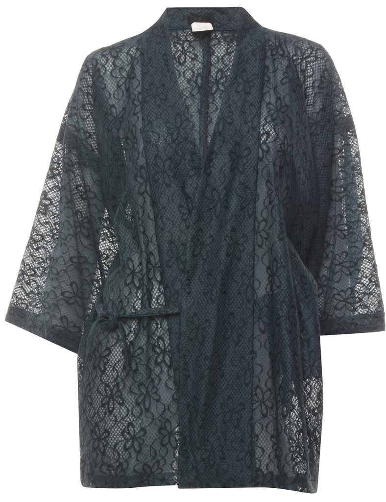 Floral Print Cropped Kimono - L