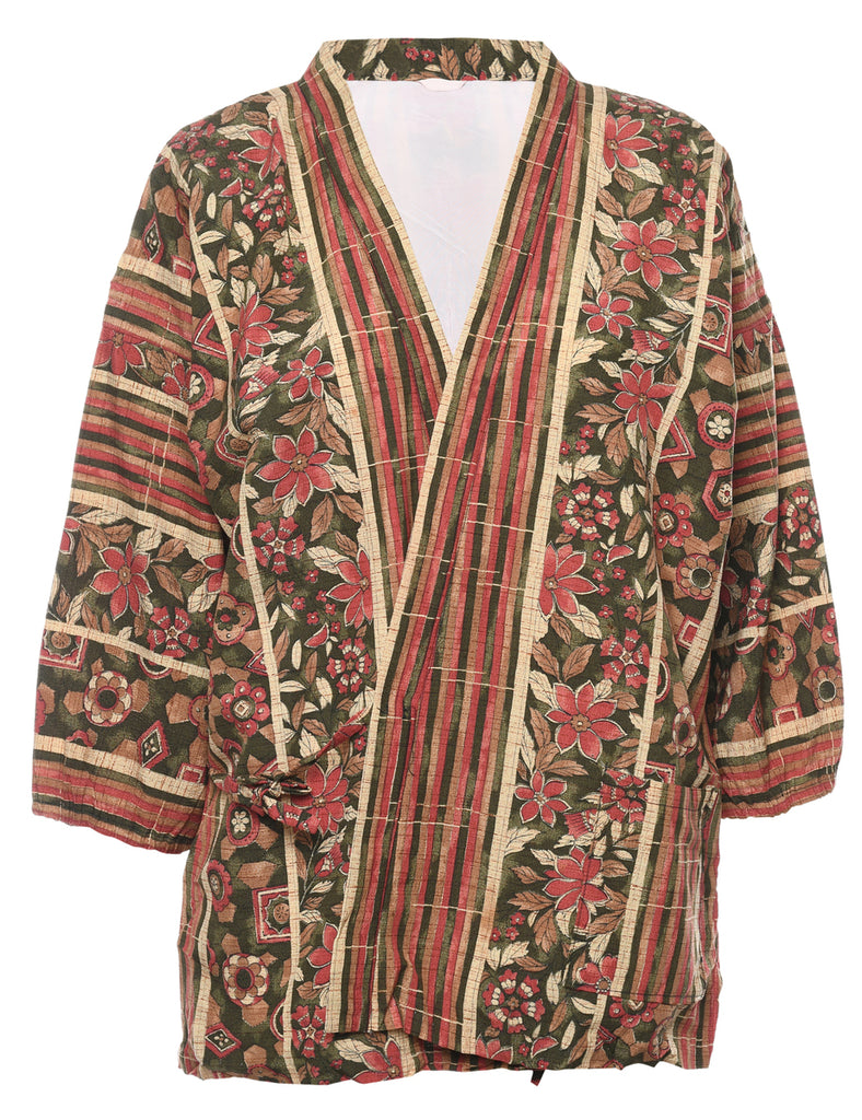 Floral Print Cropped Kimono - XL