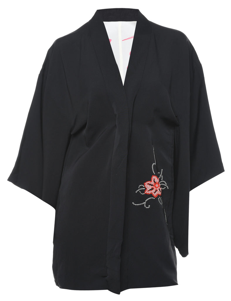 Floral Print Cropped Kimono - M