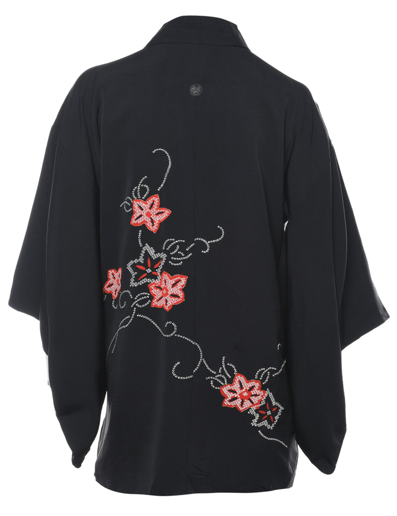 Floral Print Cropped Kimono - M