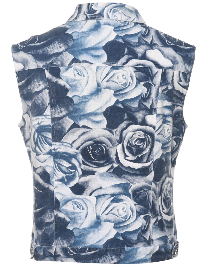 Floral Print Denim 1990s Vest - S