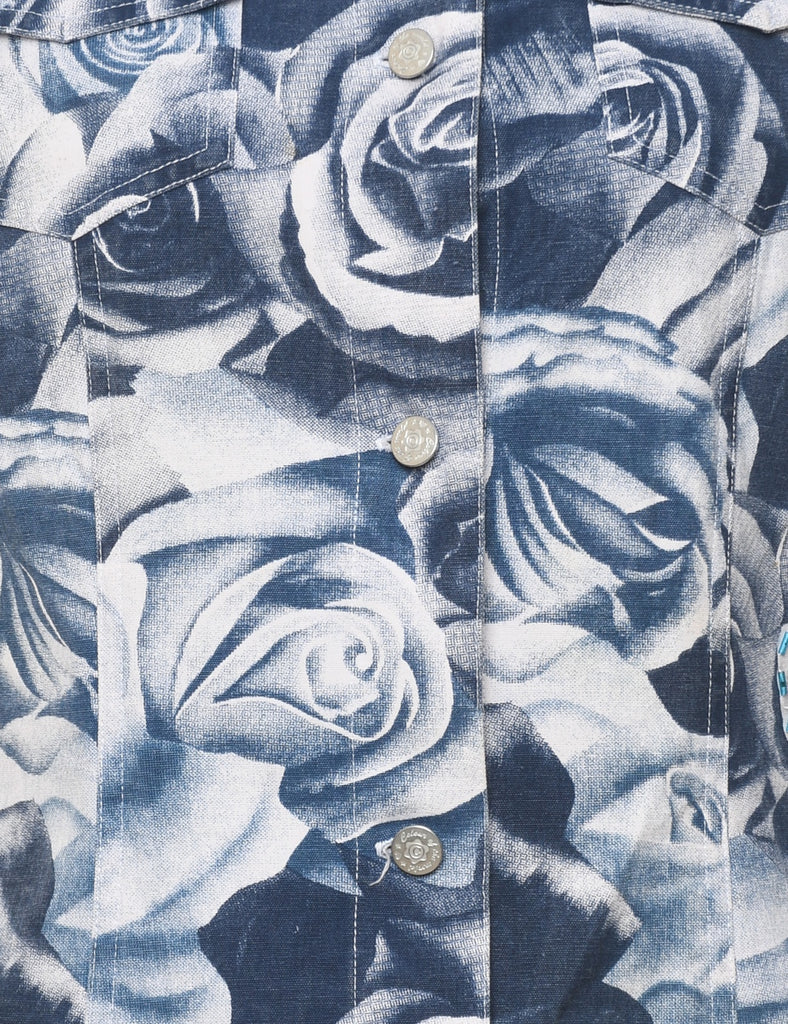 Floral Print Denim 1990s Vest - S