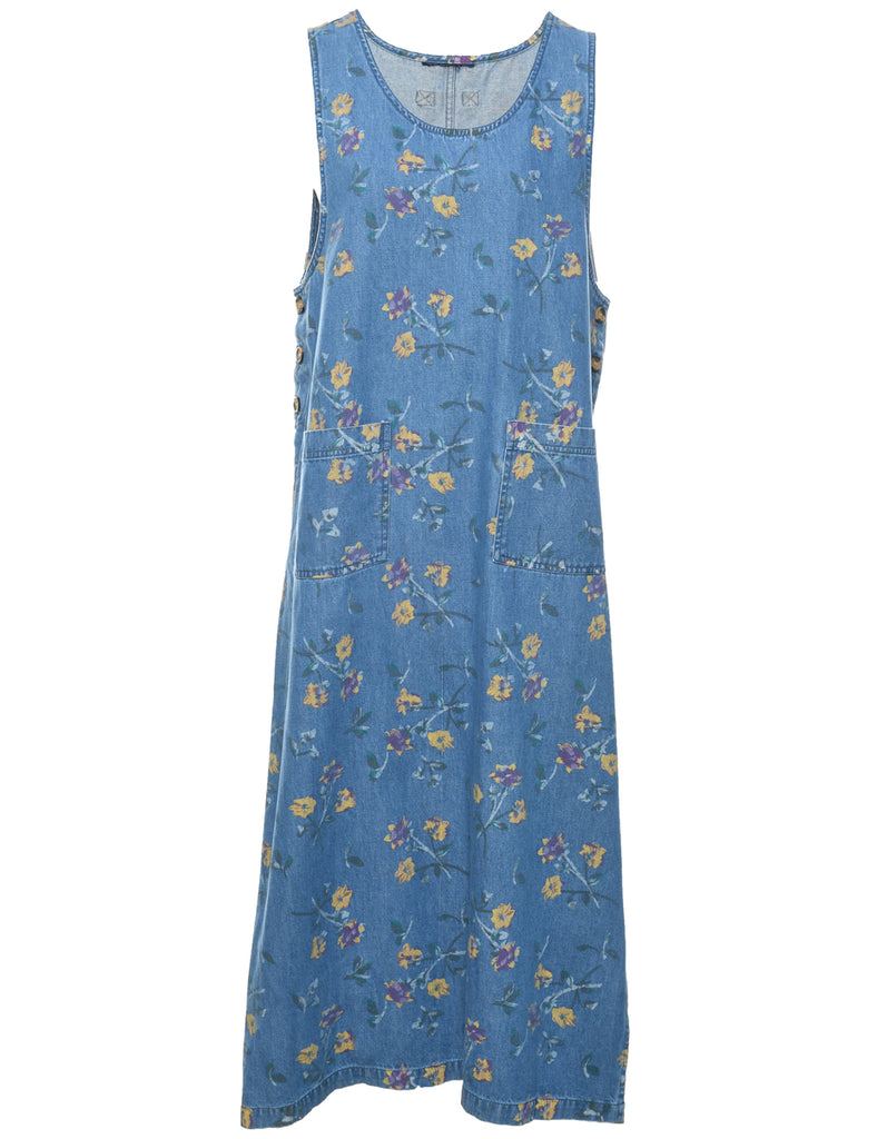 Floral Print Denim Dress - L