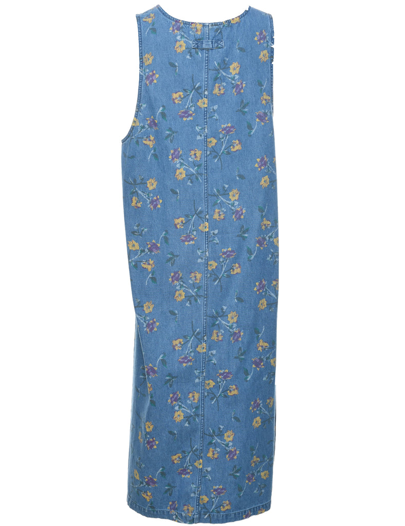 Floral Print Denim Dress - L