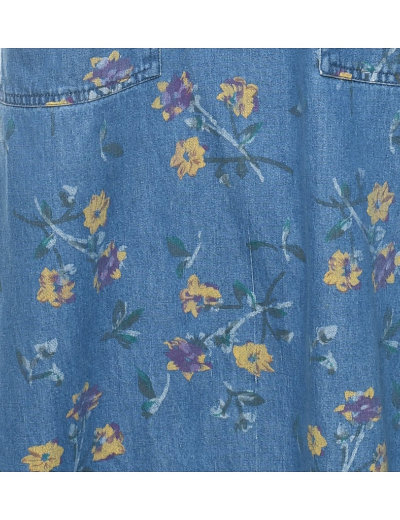 Floral Print Denim Dress - L