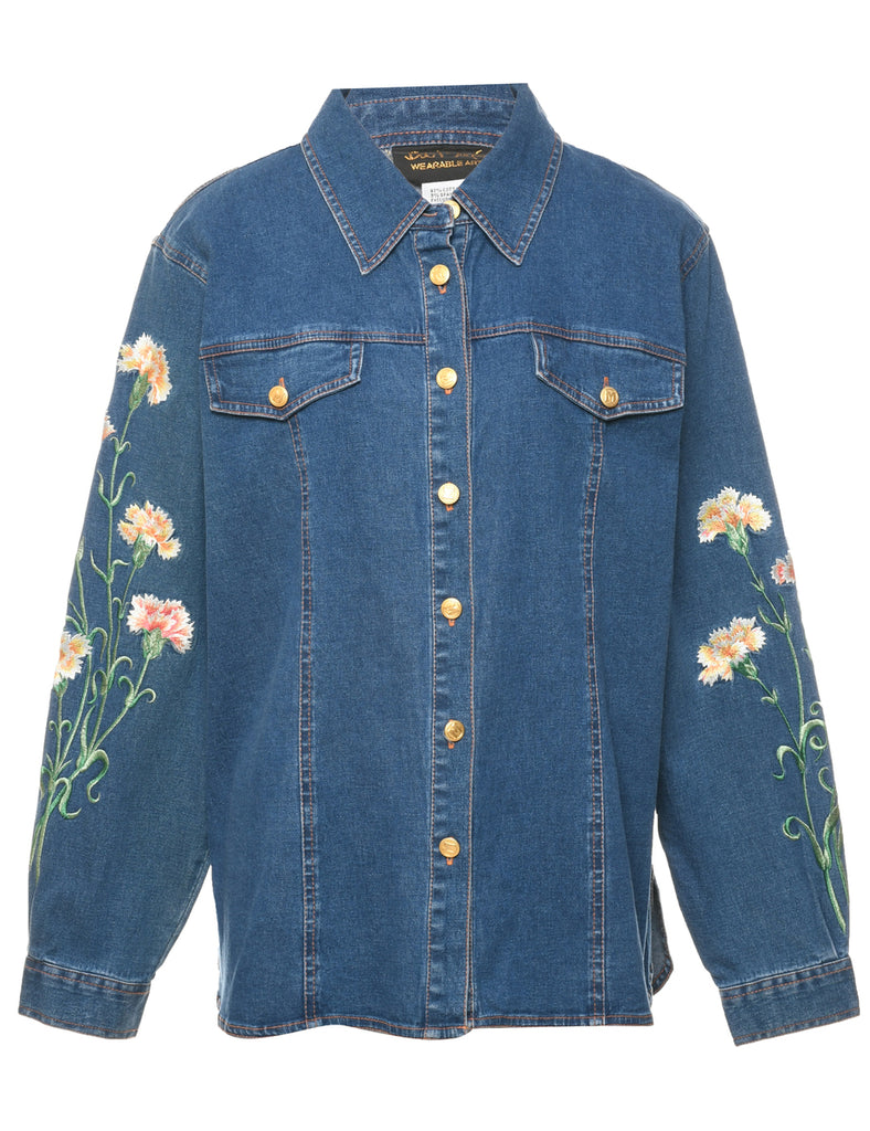 Floral Print Denim Shirt - M
