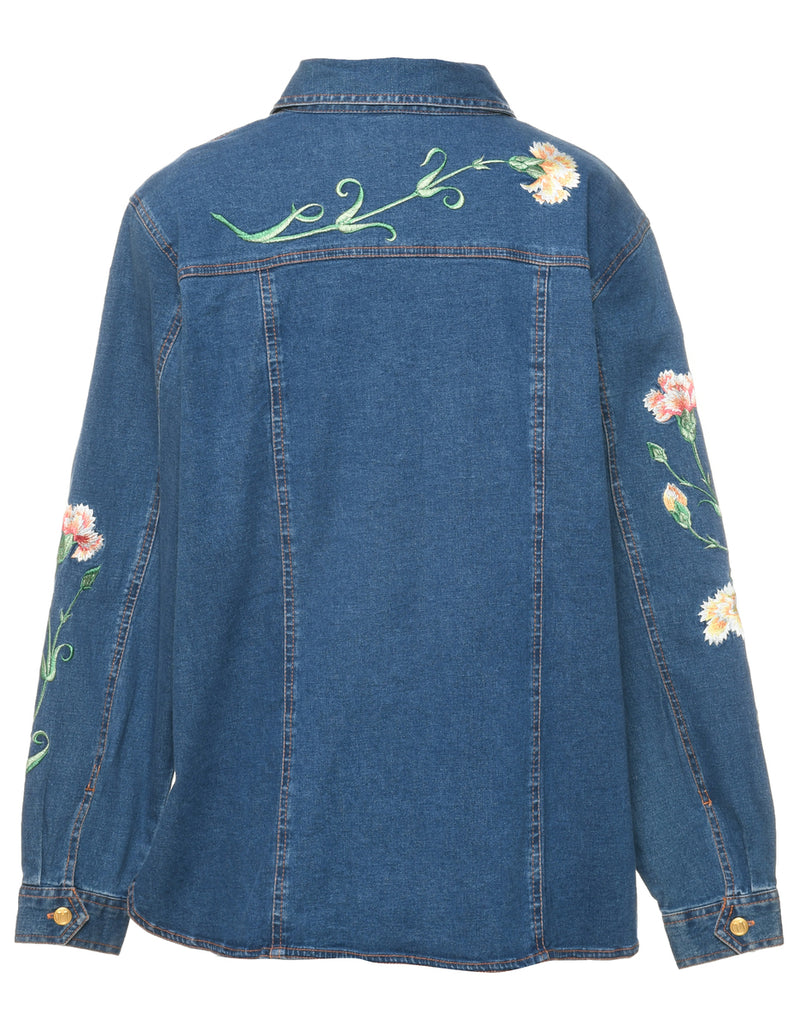 Floral Print Denim Shirt - M
