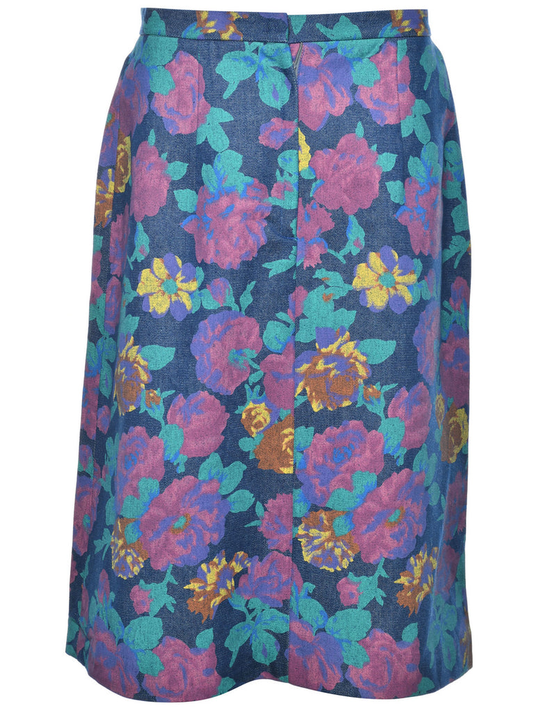 Floral Print Denim Skirt - M