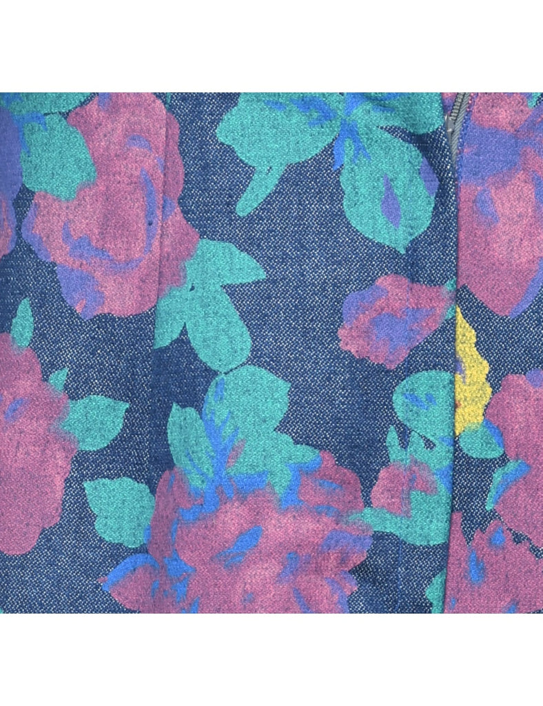Floral Print Denim Skirt - M