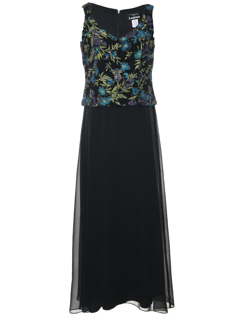 Floral Print Evening Dress - L