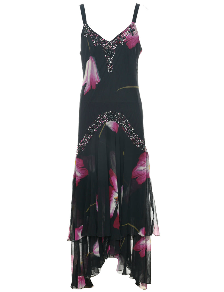 Floral Print Evening Dress - M