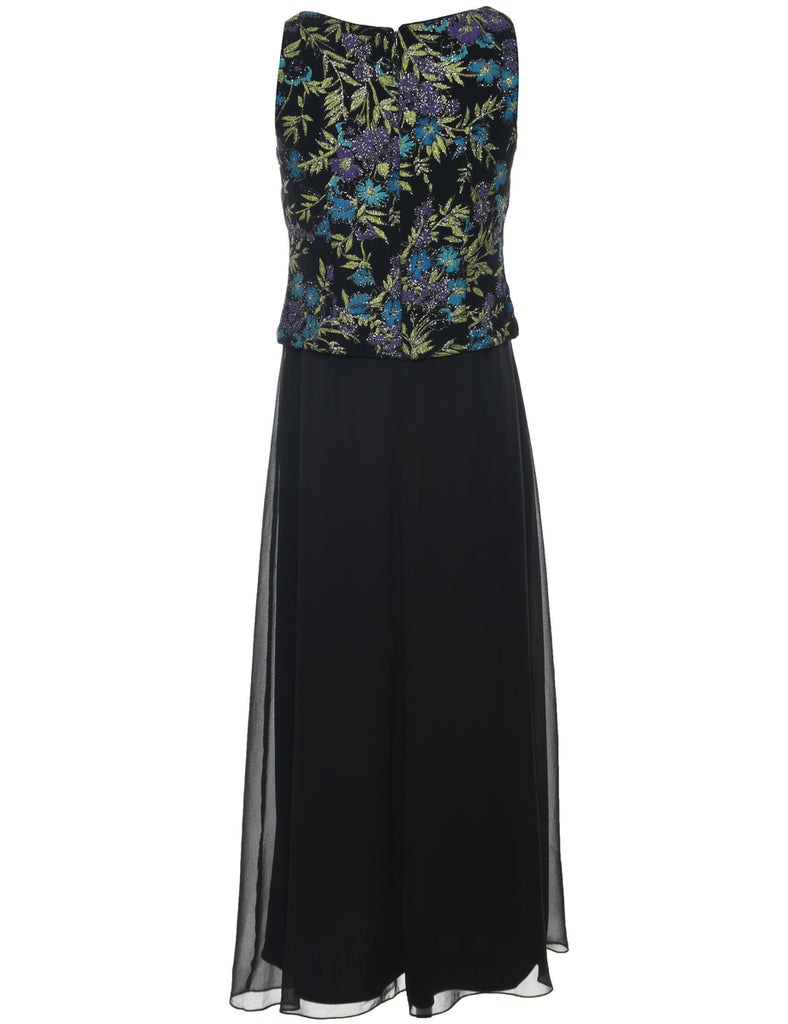 Floral Print Evening Dress - L