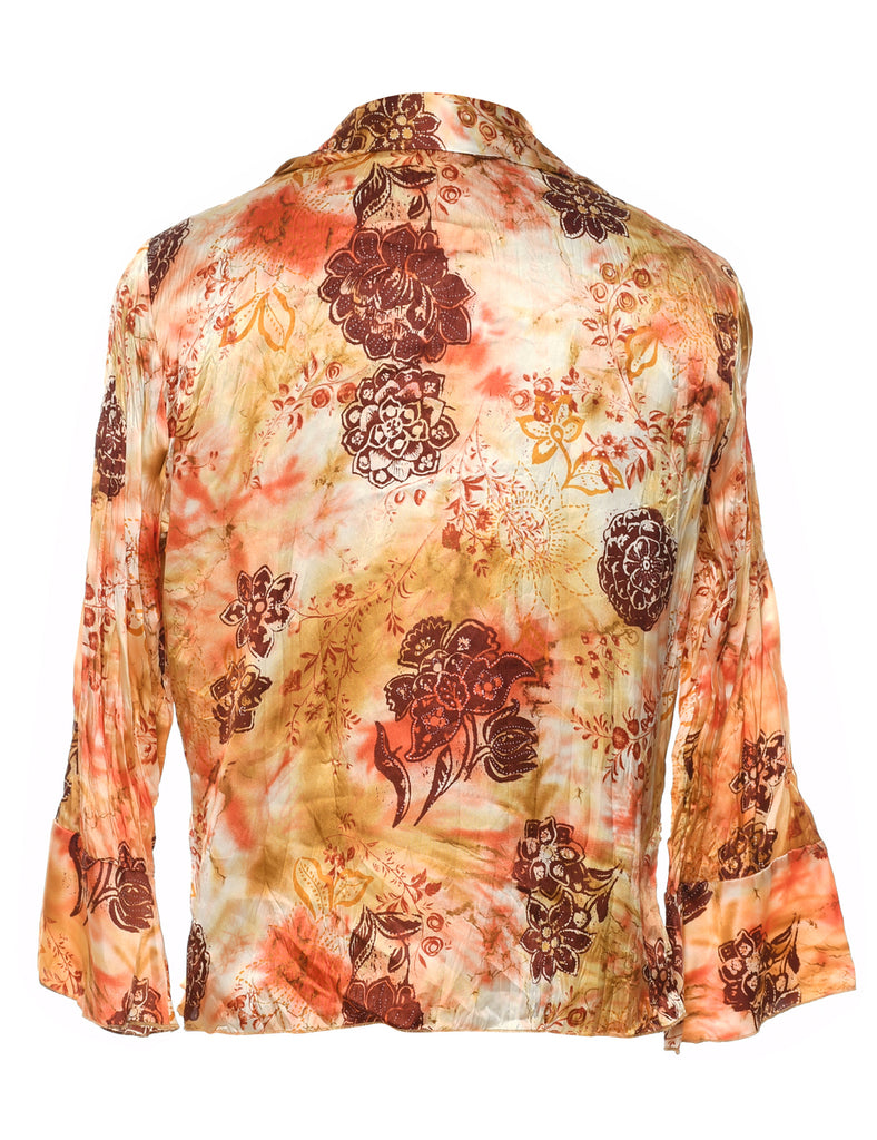 Floral Print Frilly Blouse - L