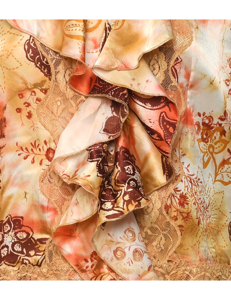 Floral Print Frilly Blouse - L