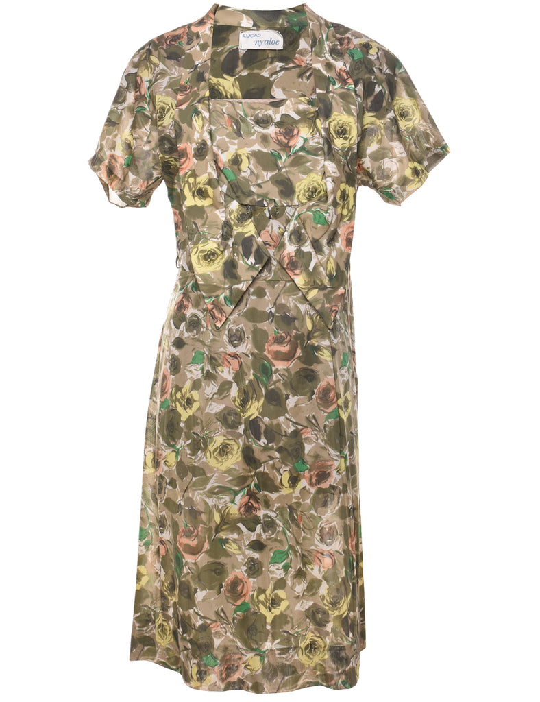 Floral Print Multi-Colour Vintage Midi Dress - L