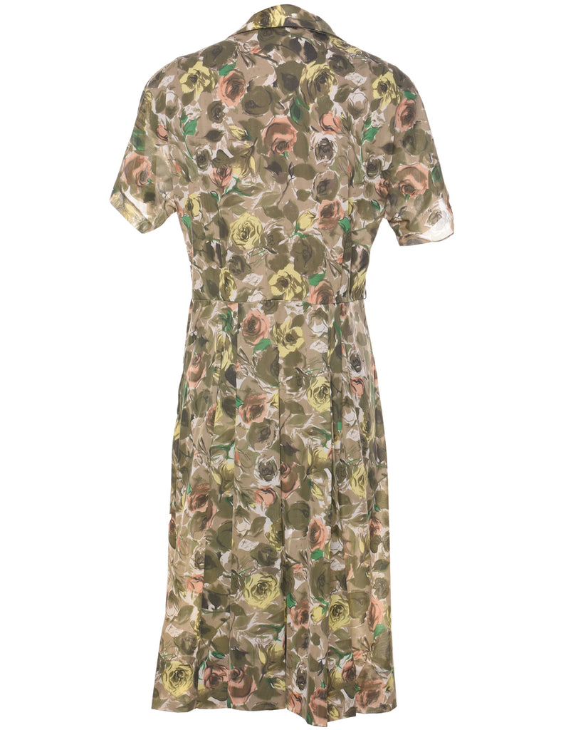 Floral Print Multi-Colour Vintage Midi Dress - L