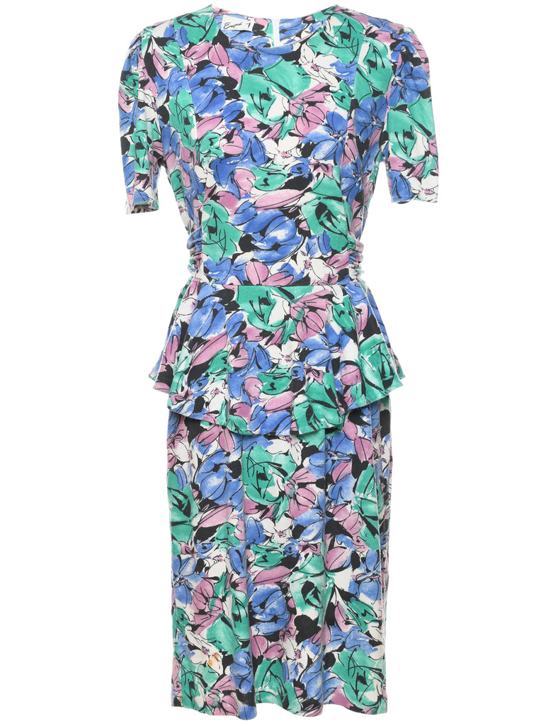 Floral Print Peplum Skirt Dress - M
