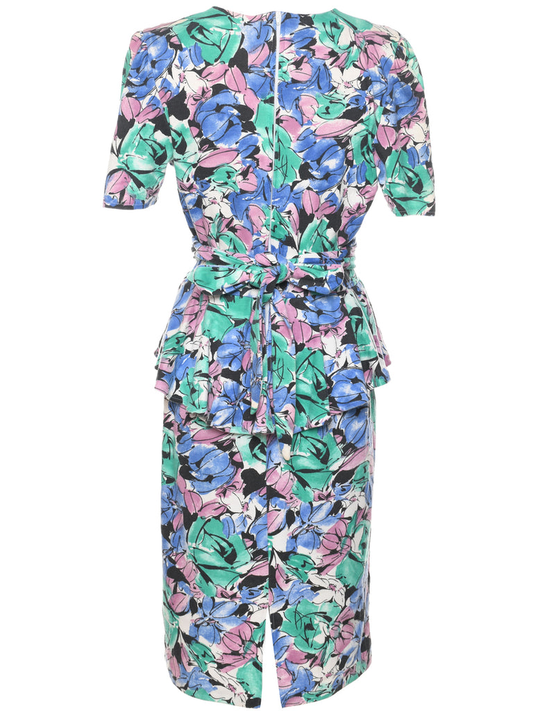 Floral Print Peplum Skirt Dress - M