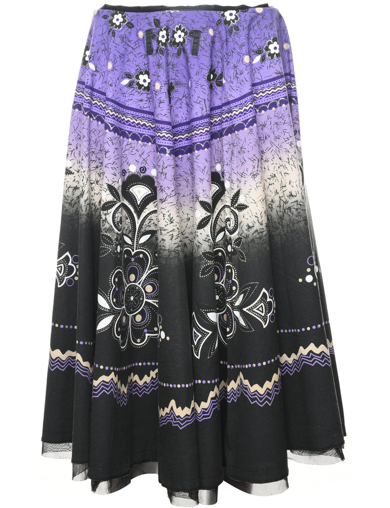 Floral Print Purple & Black Midi Skirt - XS