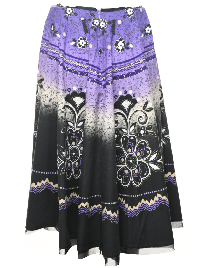Floral Print Purple & Black Midi Skirt - XS