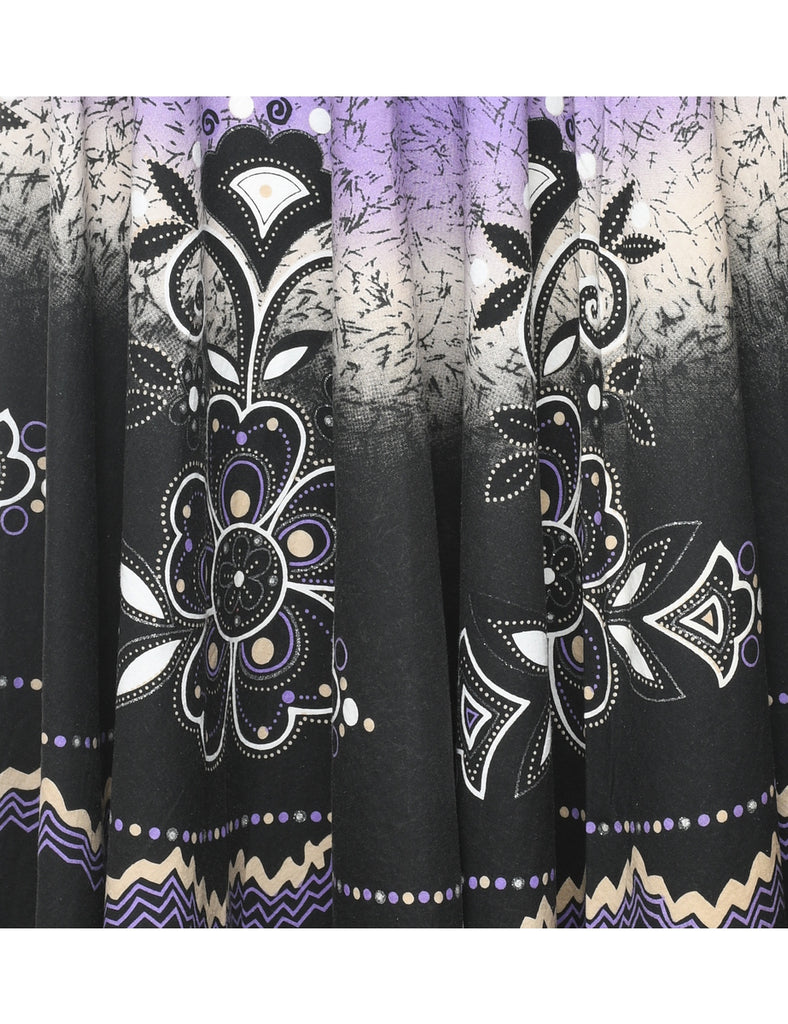 Floral Print Purple & Black Midi Skirt - XS