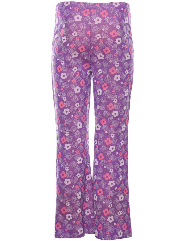 Floral Print Purple & Pink Flared Trousers - W30 L29