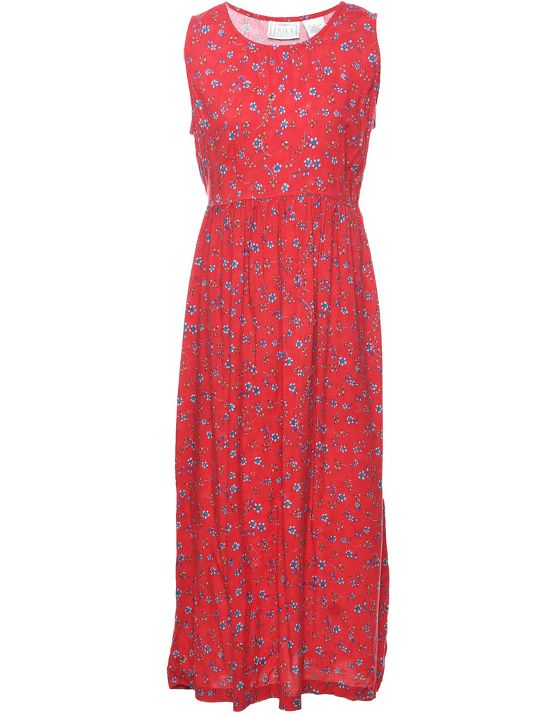 Floral Print Red Dress - M