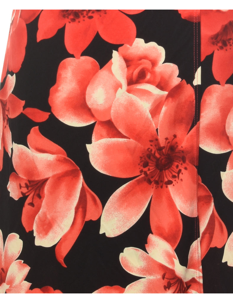 Floral Print Red Dress - S