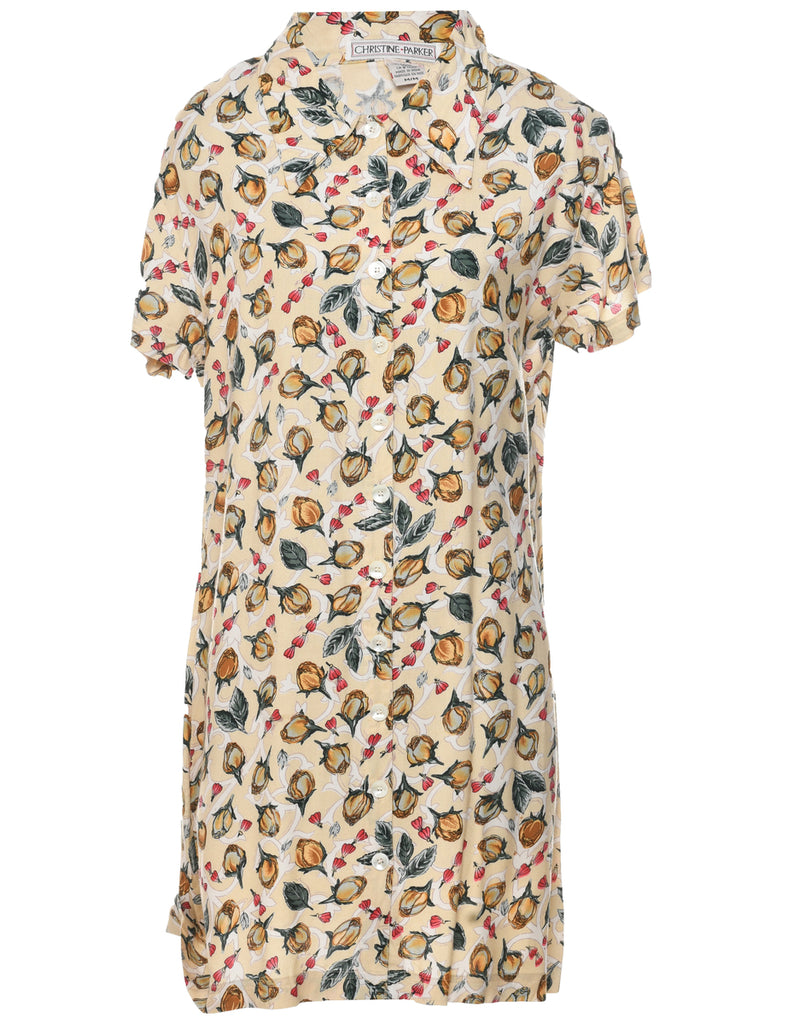 Floral Print Shirt Dress - L