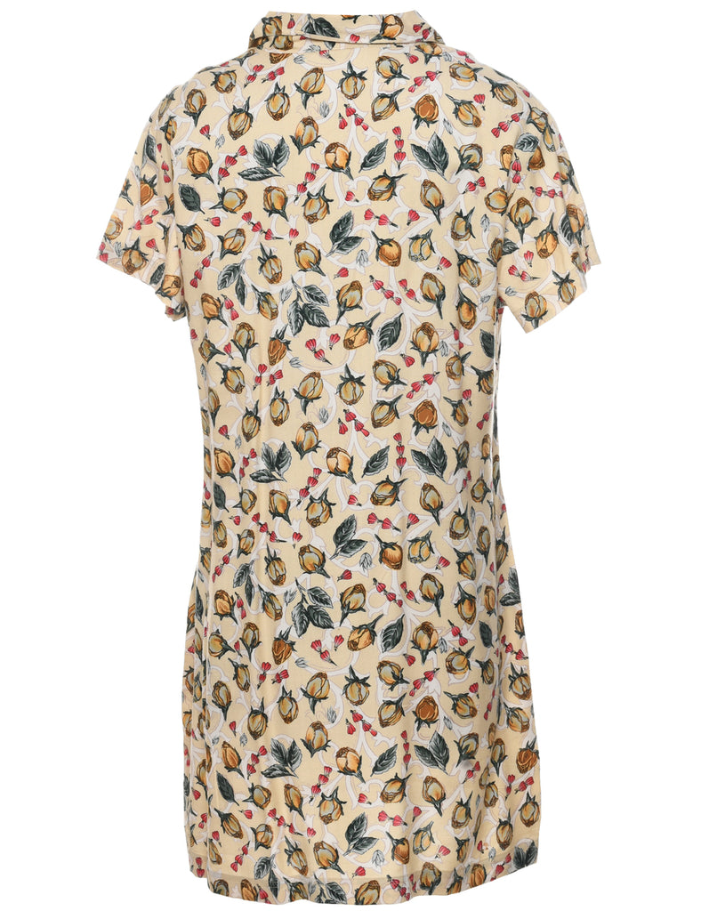 Floral Print Shirt Dress - L