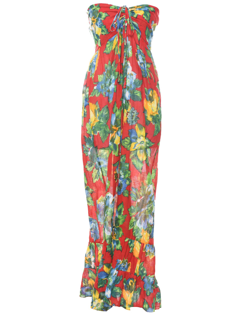 Floral Print Strapless Dress - XS