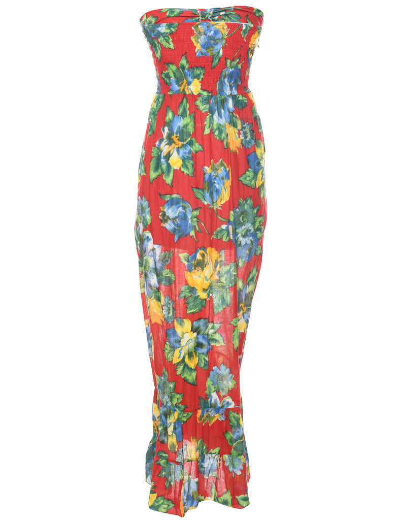 Floral Print Strapless Dress - XS