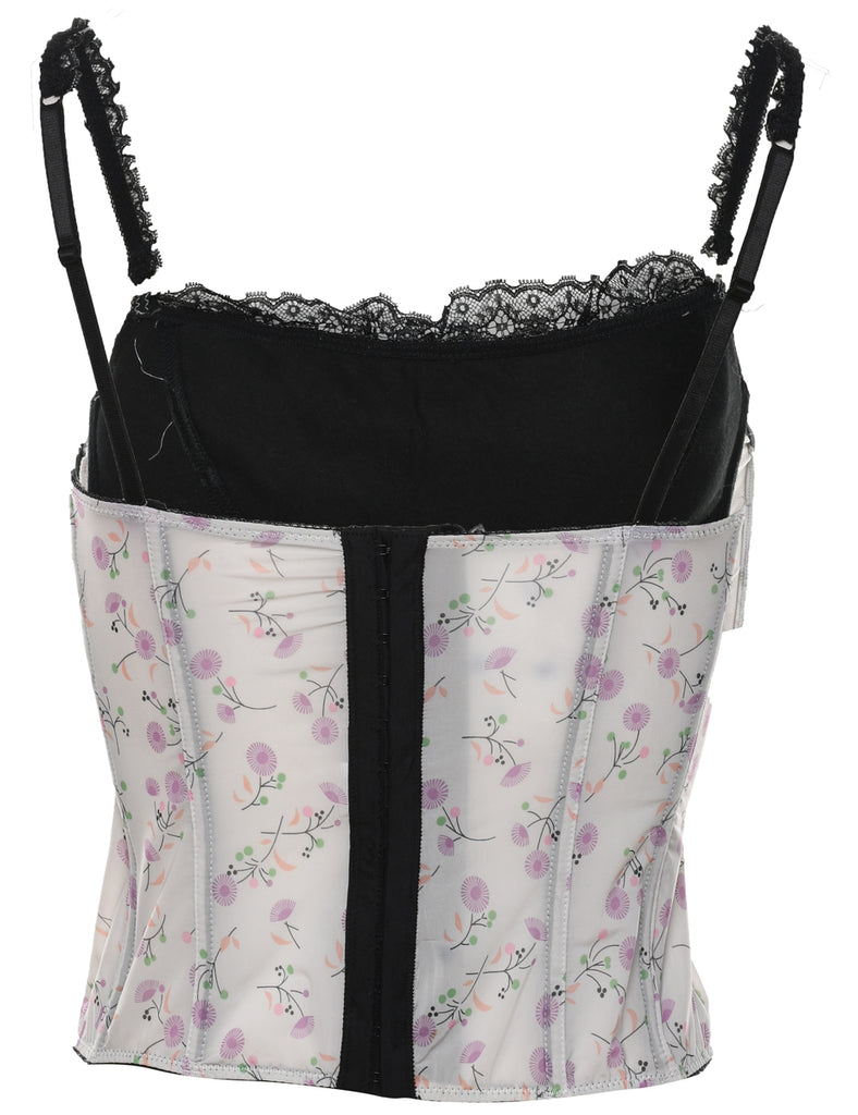 Floral Print White & Lilac Floral Boned Bodice - M
