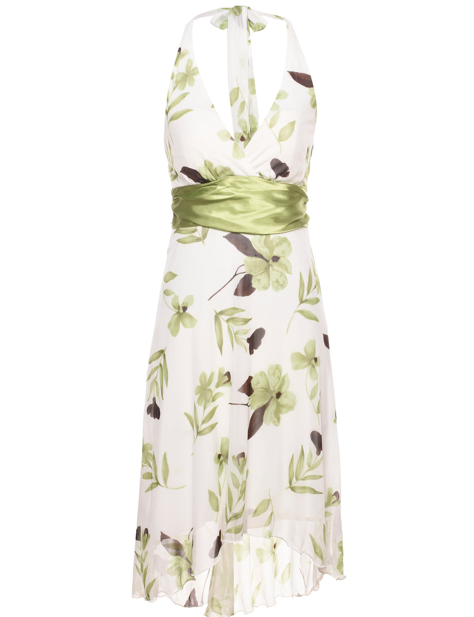open lace back dress White And Pink Floral High Low Dress With Lace Back