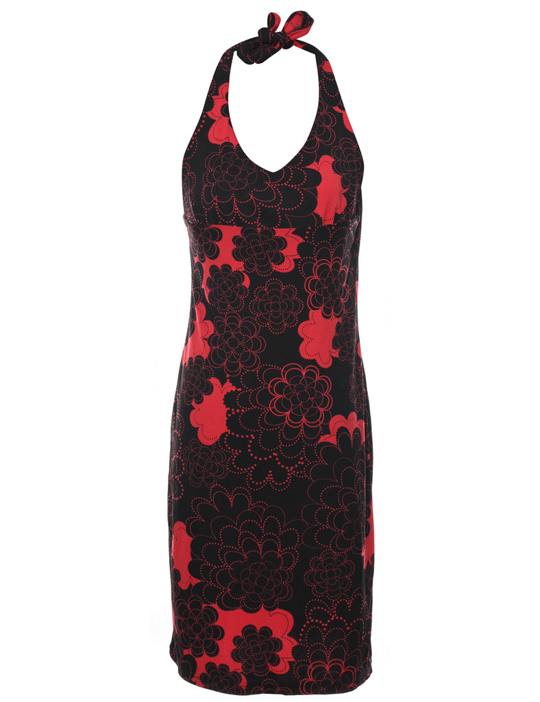 Floral Print Y2K Halterneck Dress - S